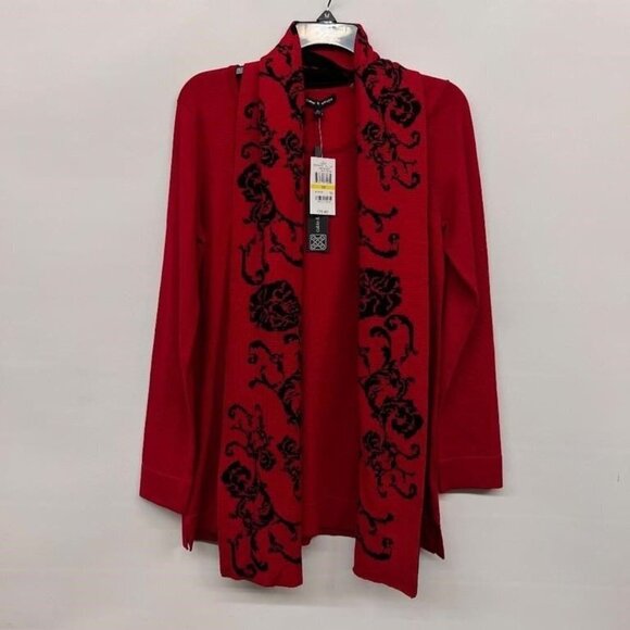 Cable & Gauge for Macy's red long sleeve crewneck sweater coordinating scarf Med - Picture 1 of 5